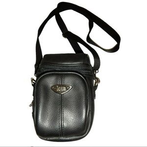 Icon Black Leather Camera Bag Crossbody Case Belt Bag Strap
